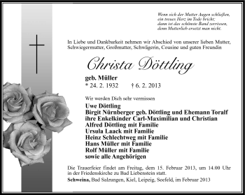 Traueranzeige von Christa Döttling von Südthüringer Presse