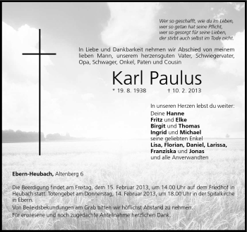Traueranzeige von Karl Paulus von Neue Presse Coburg