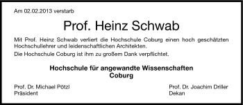 Traueranzeige von Heinz Schwab von Neue Presse Coburg