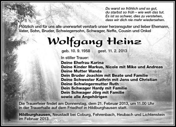 Traueranzeige von Wolfgang Heinz von Südthüringer Presse