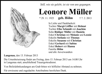 Traueranzeige von Leonore Müller von Neue Presse Coburg