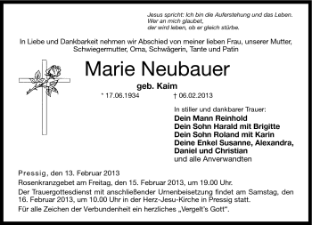 Traueranzeige von Marie Neubauer von Neue Presse Coburg