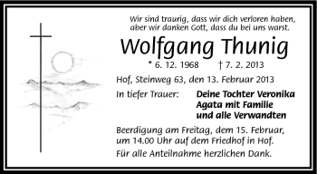 Traueranzeige von Wolfang Thunig von Frankenpost