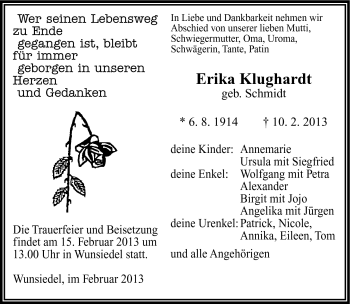 Traueranzeige von Erika Klughardt von Frankenpost