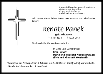 Traueranzeige von Renate Panek von Frankenpost