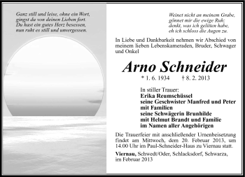 Traueranzeige von Arno Schneider von Südthüringer Presse