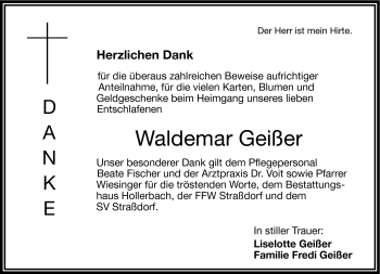 Traueranzeige von Waldemar Geißer von Frankenpost