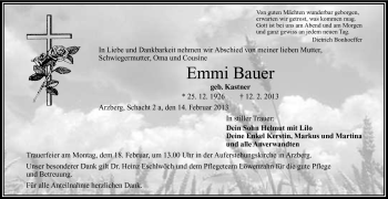 Traueranzeige von Emmi Bauer von Frankenpost