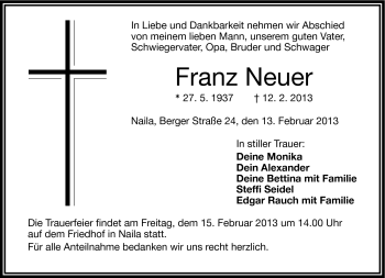 Traueranzeige von Franz Neuer von Frankenpost