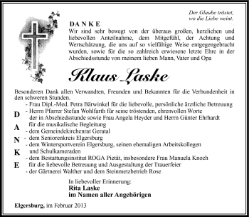 Traueranzeige von Klaus Laske von Südthüringer Presse