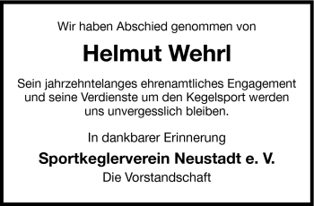 Traueranzeige von Helmut Wehrl von Neue Presse Coburg