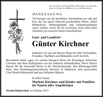 Traueranzeige von Günter Kirchner von Südthüringer Presse