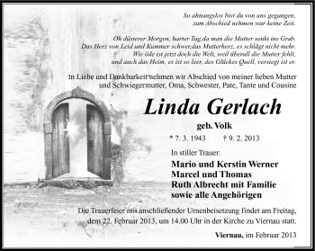 Traueranzeige von Linda Gerlach von Südthüringer Presse