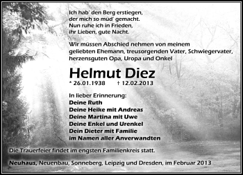 Traueranzeige von Helmut Diez von Südthüringer Presse