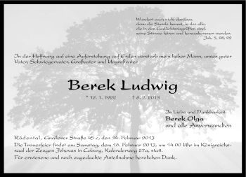 Traueranzeige von Berek Ludwig von Neue Presse Coburg