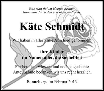 Traueranzeige von Käte Schmidt von Südthüringer Presse