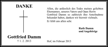 Traueranzeige von Damm Gottfried von Frankenpost