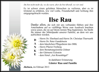 Traueranzeige von Ilse Rau von Südthüringer Presse