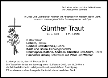 Traueranzeige von Günther Traut von Neue Presse Coburg