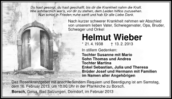 Traueranzeige von Helmut Wieber von Südthüringer Presse