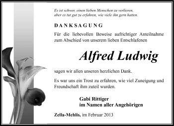 Traueranzeige von Alfred Ludwig von Südthüringer Presse
