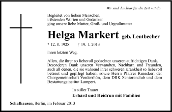 Traueranzeige von Helga Markert von Südthüringer Presse