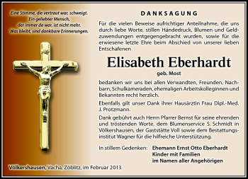 Traueranzeige von Elisabeth Eberhardt von Südthüringer Presse