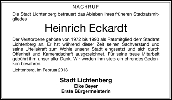 Traueranzeige von Heinrich Eckardt von Frankenpost