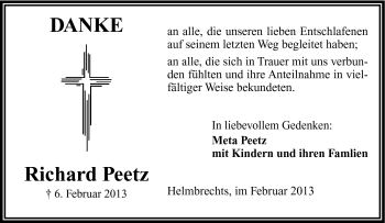 Traueranzeige von Richard Peetz von Frankenpost