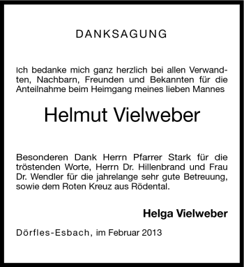 Traueranzeige von Helmut Vielweber von Neue Presse Coburg