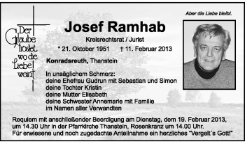 Traueranzeige von Josef Ramhab von Frankenpost