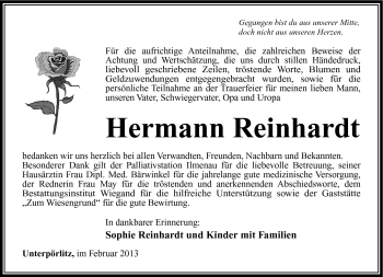 Traueranzeige von Hermann Reinhardt von Südthüringer Presse