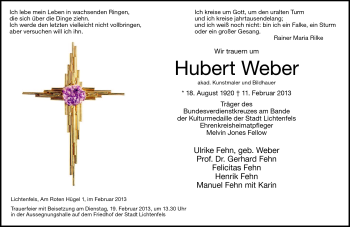 Traueranzeige von Hubert Weber von Neue Presse Coburg