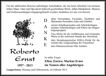 Traueranzeige von Roberto Ernst von Südthüringer Presse