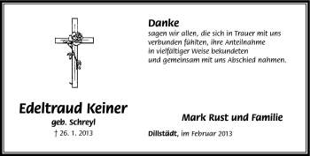 Traueranzeige von Edeltraud Keiner von Südthüringer Presse