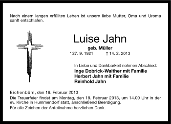 Traueranzeige von Luise Jahn von Neue Presse Coburg