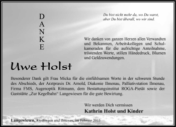 Traueranzeige von Uwe Holst von Südthüringer Presse