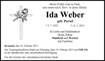Traueranzeige von Ida Weber von Neue Presse Coburg