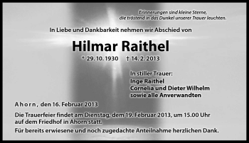 Traueranzeige von Hilmar Raithel von Neue Presse Coburg