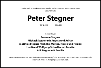 Traueranzeige von Peter Stegner von Neue Presse Coburg