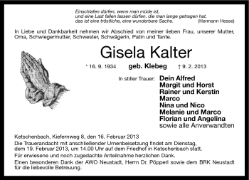 Traueranzeige von Gisela Kalter von Neue Presse Coburg