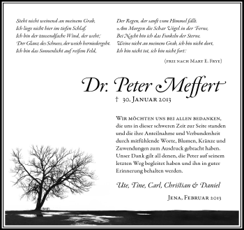 Traueranzeige von Peter Meffert von Südthüringer Presse