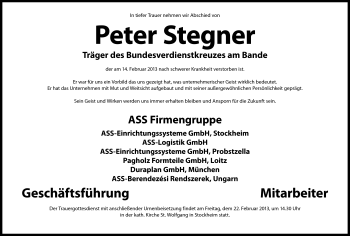 Traueranzeige von Peter Stegner von Neue Presse Coburg