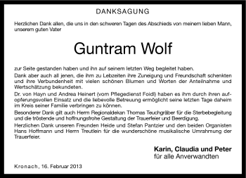 Traueranzeige von Guntram Wolf von Neue Presse Coburg