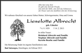 Traueranzeige von Lieselotte Albrecht von Südthüringer Presse