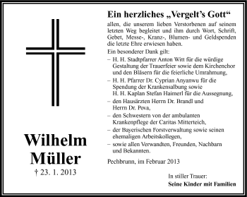 Traueranzeige von Wilhelm Müller von Frankenpost