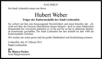 Traueranzeige von Hubert Weber von Neue Presse Coburg