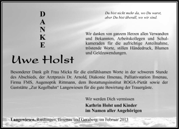 Traueranzeige von Uwe Holst von Südthüringer Presse