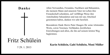 Traueranzeige von Fritz Schülein von Neue Presse Coburg