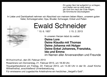 Traueranzeige von Ewald Schneider von Neue Presse Coburg